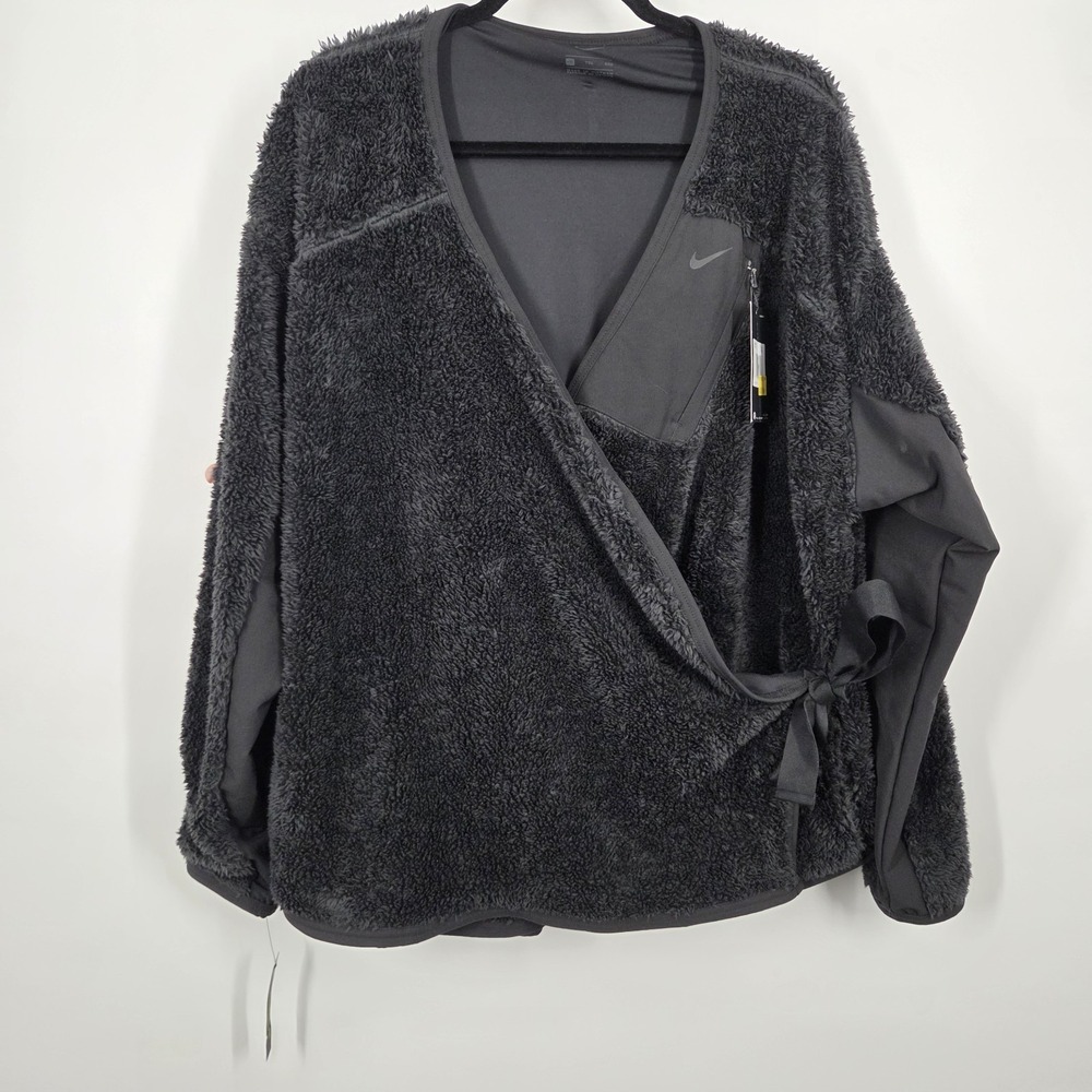 NEW Nike Women Long Sleeve Sherpa Training Wrap Jacket Top 929839 081 Black XXL